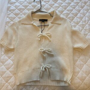 Zara Cream Cardigan with Bow Accents